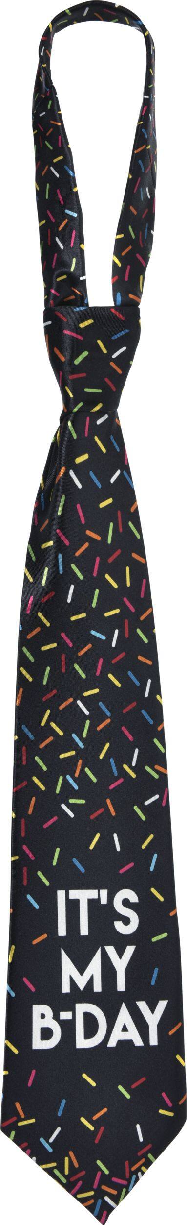 "Its My B-Day" Neck Tie, Black Multi-Coloured Sprinkles, One Size, Wearable Accessory for Birthdays Front_Flat