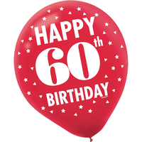 Ballons en latex étape 60e anniversaire avec message Happy 60th Birthday, paq. 15 Front_Flat