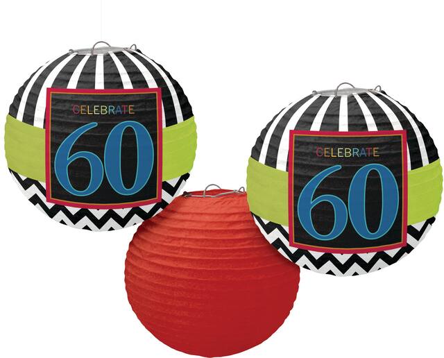 Celebrate 60th Birthday Paper Lanterns, 3-pk Front_Flat
