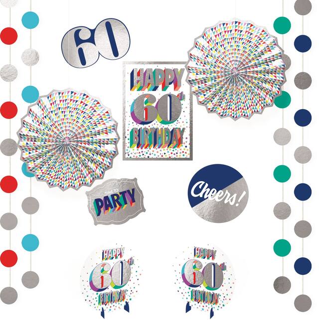 Milestone 60th Birthday Party Room Decorating Kit, 12-pc Composite_or_Mixed