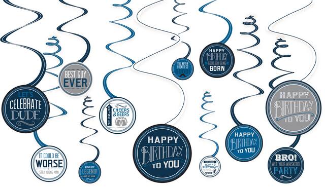 Décorations Spirales Happy Birthday Vintage, paq. 12 Front_Flat