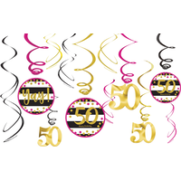 Pink & Gold 50th Birthday Swirl Decorations, 12-pc Front_Flat