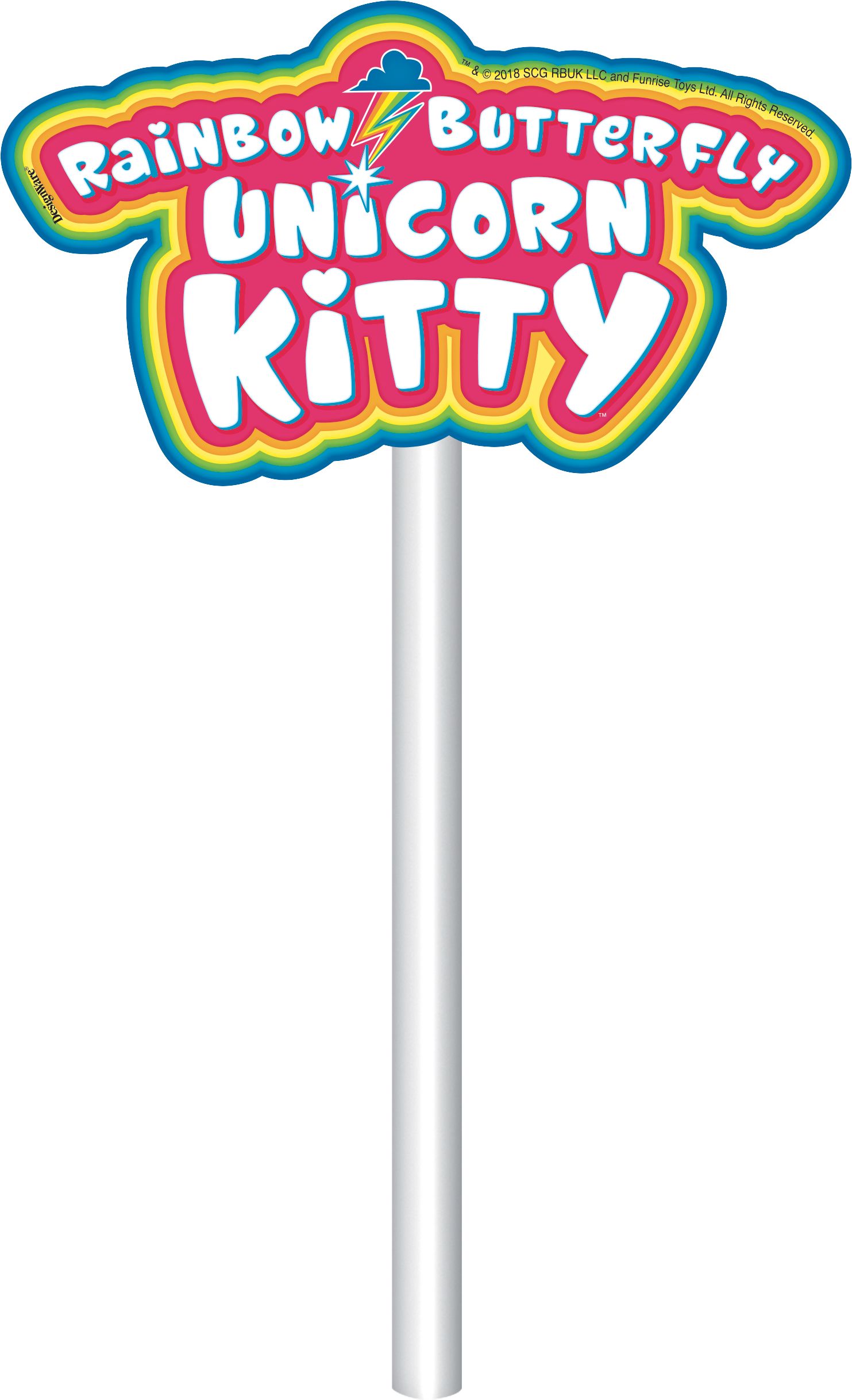 Rainbow Butterfly Unicorn Kitty Cake Toppers, 12-pc Front_Flat