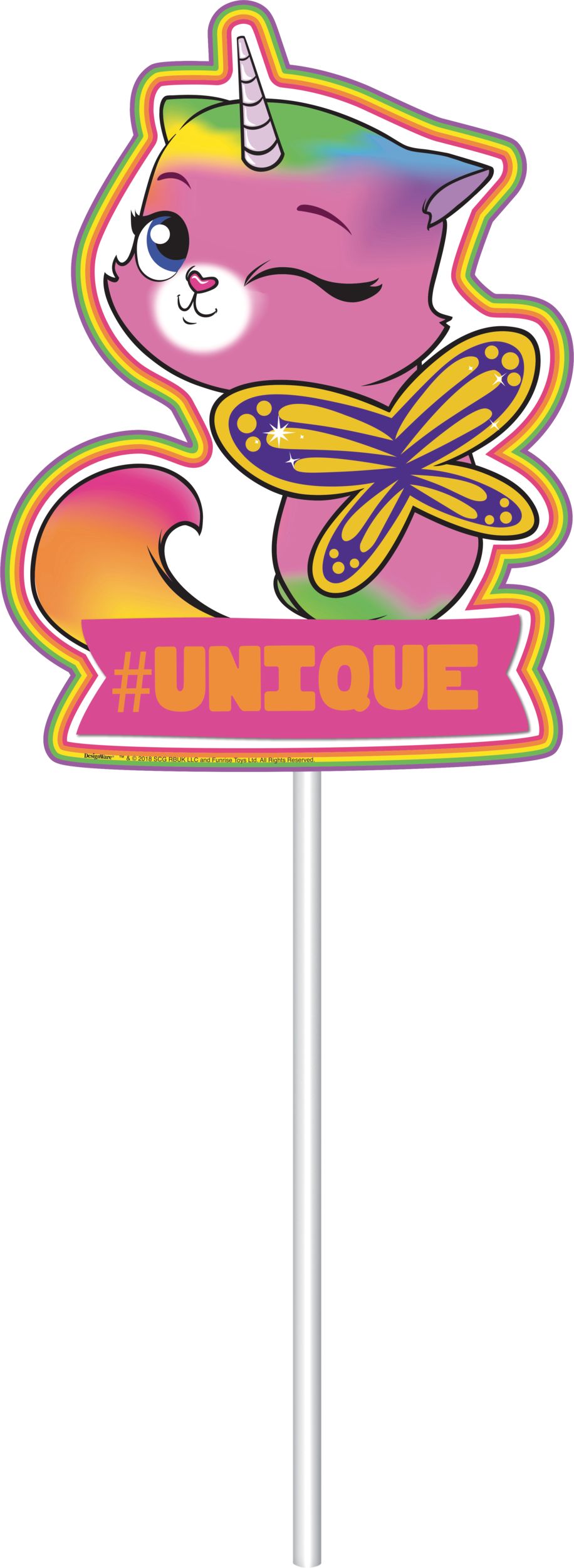 Rainbow Butterfly Unicorn Kitty Cake Toppers, 12-pc Front_Flat