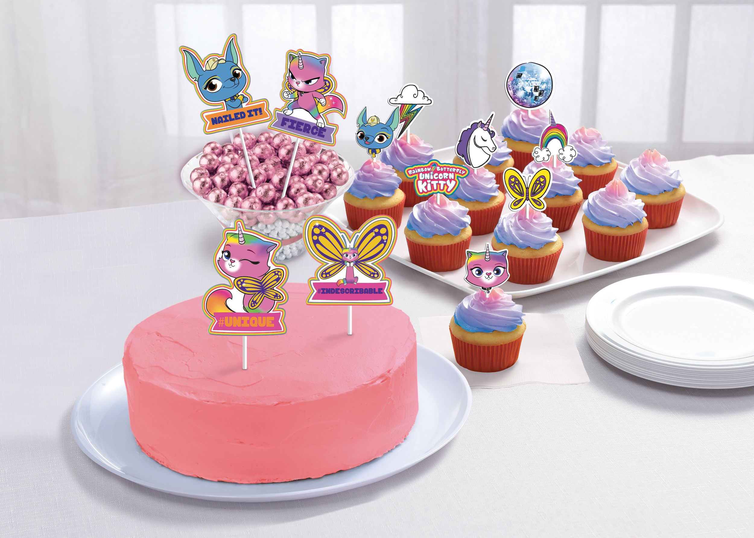 Rainbow Butterfly Unicorn Kitty Cake Toppers, 12-pc Composite_or_Mixed