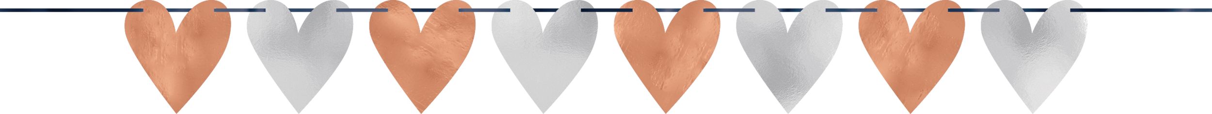 Hanging Garland Banner Decoration, Rose Gold/Silver, Hearts, 12-ft, 2-pk, for Valentine's Day/Engagement/Wedding Front_Flat