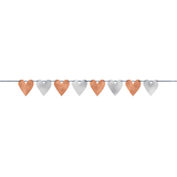 Hanging Garland Banner Decoration, Rose Gold/Silver, Hearts, 12-ft, 2-pk, for Valentine's Day/Engagement/Wedding Front_Flat