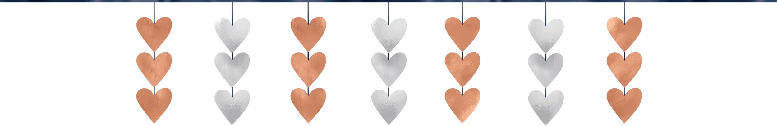 Hanging Garland Banner Decoration, Rose Gold/Silver, Hearts, 12-ft, 2-pk, for Valentine's Day/Engagement/Wedding Front_Flat