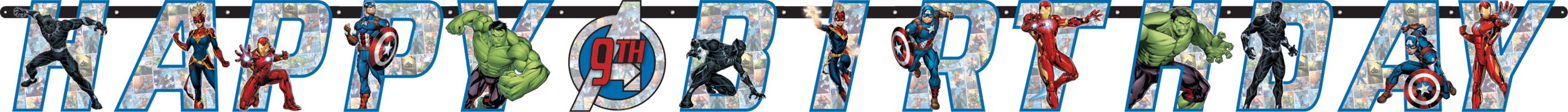 Disney Marvel Avengers "Happy Birthday" DIY Customizable Hanging Garland Banner Decoration, Multi-Coloured, 5.75-ft, 2-pk, for Birthday Party Front_Flat