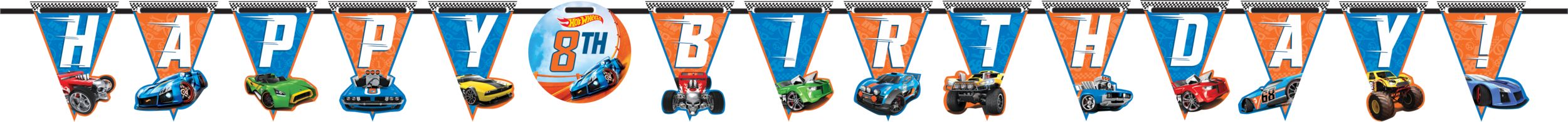 Banderole géante Happy Birthday Hot Wheels avec ajout d'âge, 10 pi Front_Flat
