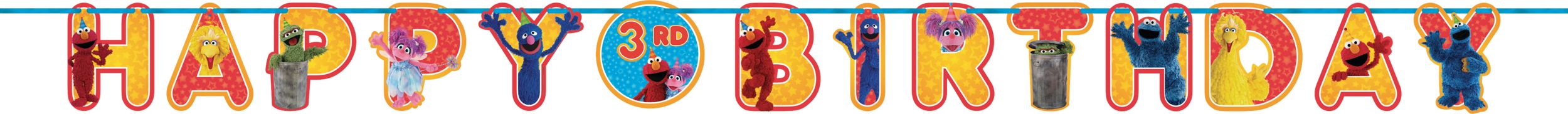 Sesame Street "Happy Birthday" Elmo & Cookie Monster DIY Customizable Hanging Garland Banner Decoration, Red/Yellow, 10.5-ft, for Birthday Party Front_Flat