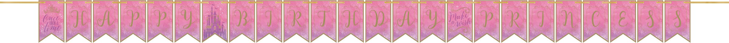 Banderole à fanions, Disney Il était une fois, Happy Birthday, rose/or, 15 pi Front_Flat