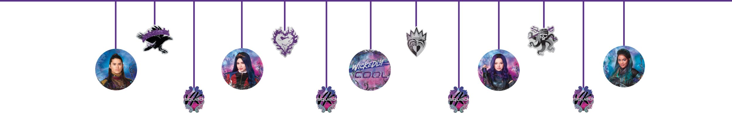 Disney Descendants "Rock The Town" Hanging Garland Banner Decoration, Purple/Blue, 30.75-in, 2-pk, for Birthday Party Front_Flat