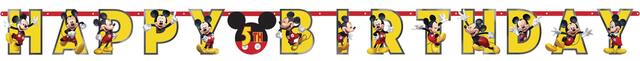 Disney Mickey Mouse "Happy Birthday"  DIY Customizable Hanging Garland Banner Decoration, Yellow/Red, 10-ft,  2-pk, for Birthday Party Front_Flat