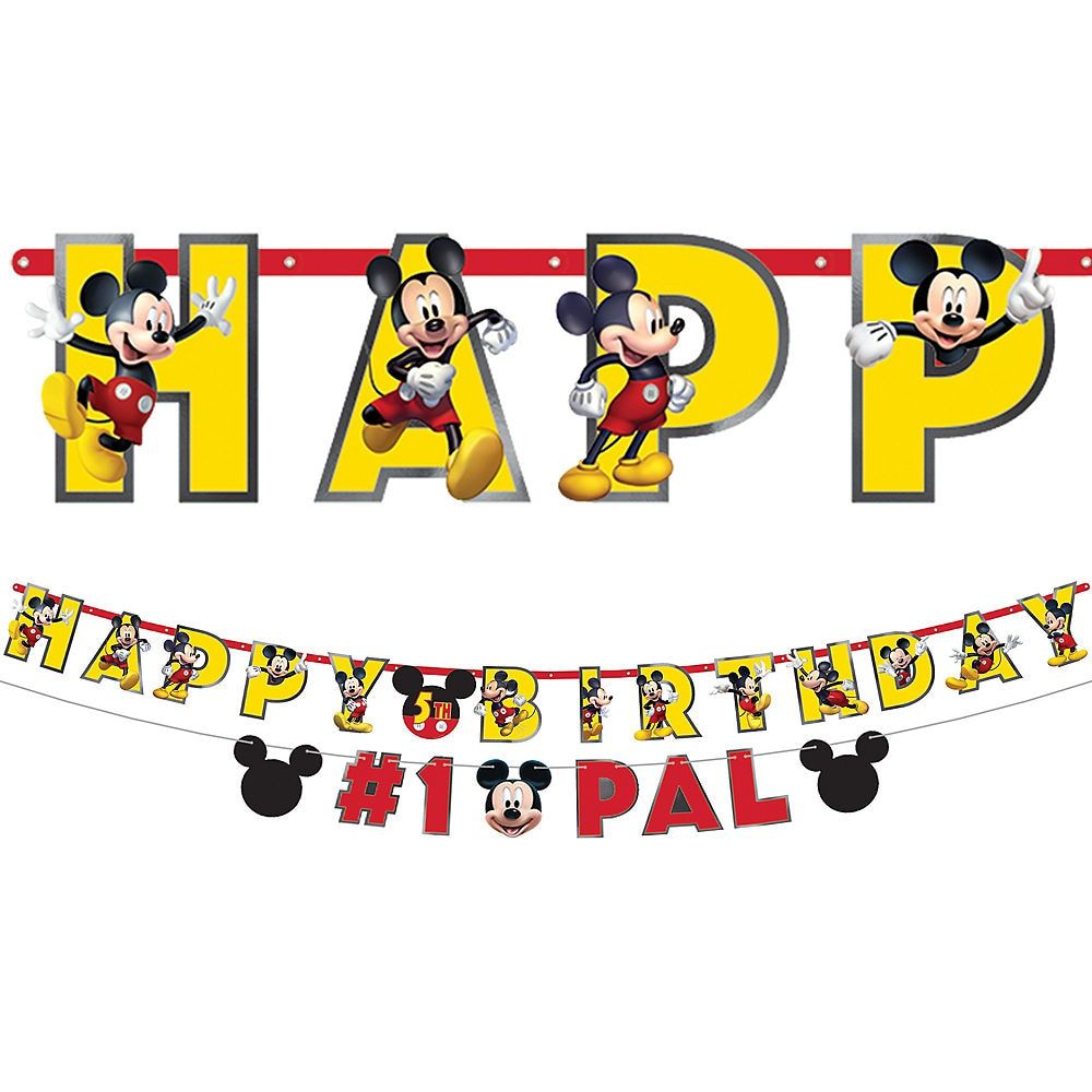 Disney Mickey Mouse "Happy Birthday"  DIY Customizable Hanging Garland Banner Decoration, Yellow/Red, 10-ft,  2-pk, for Birthday Party Composite_or_Mixed