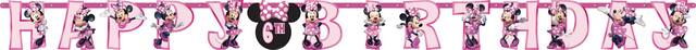 Disney Minnie Mouse "Happy Birthday"  DIY Customizable Hanging Garland Banner Decoration, Pink/Black, 10-ft,  2-pk, for Birthday Party Front_Flat