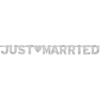 "Just Married" Hanging Garland Banner Decoration, Silver, 5.5-ft, for Wedding