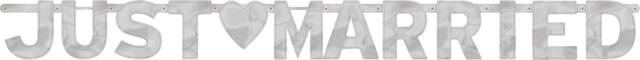 "Just Married" Hanging Garland Banner Decoration, Silver, 5.5-ft, for Wedding Front_Flat