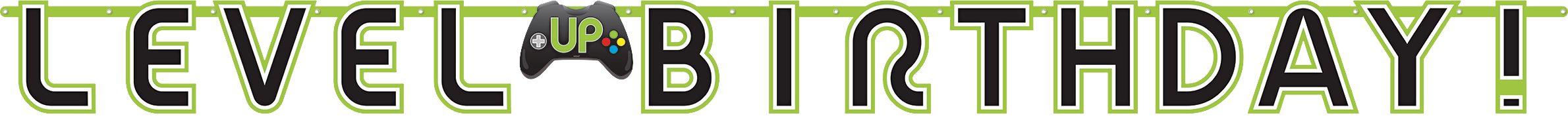Banderole à lettres avec mini bannière pour fête d'anniversaire, jeu vidéo Level Up Front_Flat