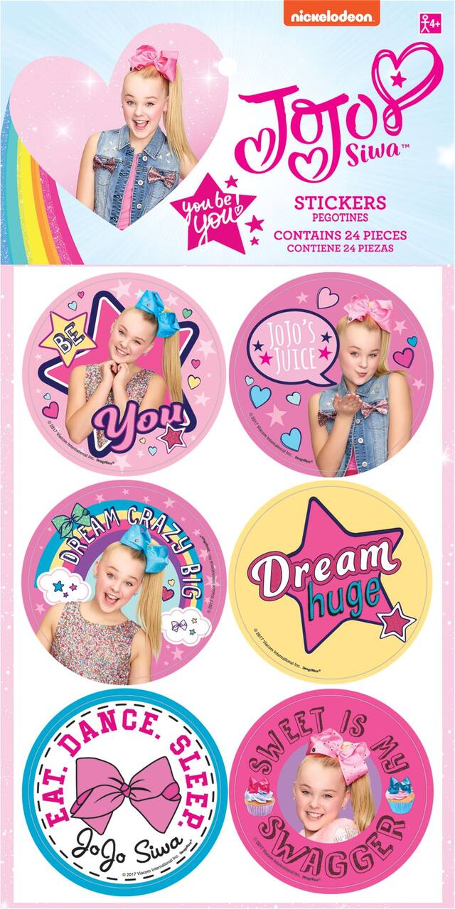 JoJo Siwa Stickers for Birthday Party Favours, 4-pk Front_Flat