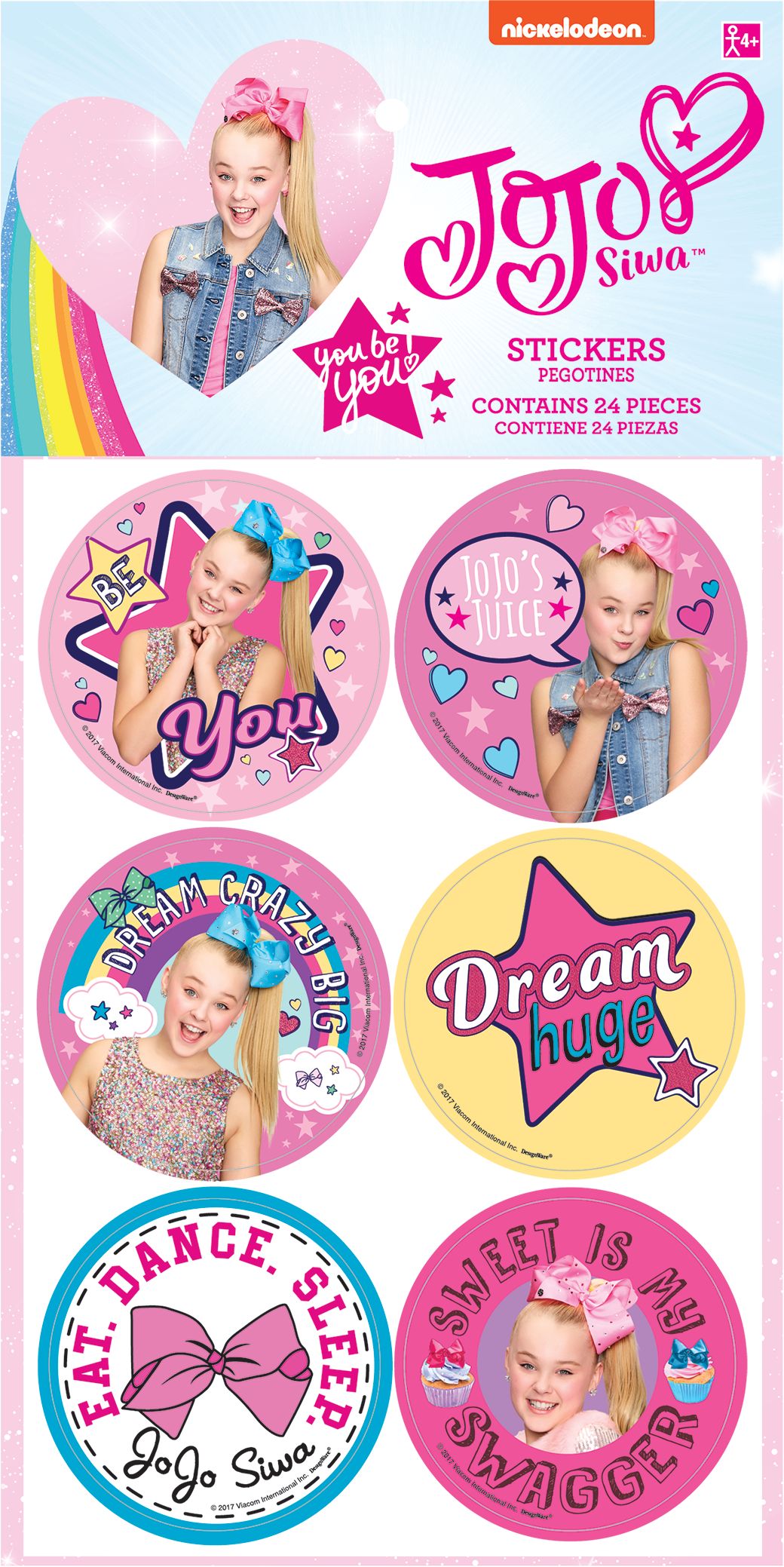 JoJo Siwa Stickers for Birthday Party Favours, 4-pk Front_Flat