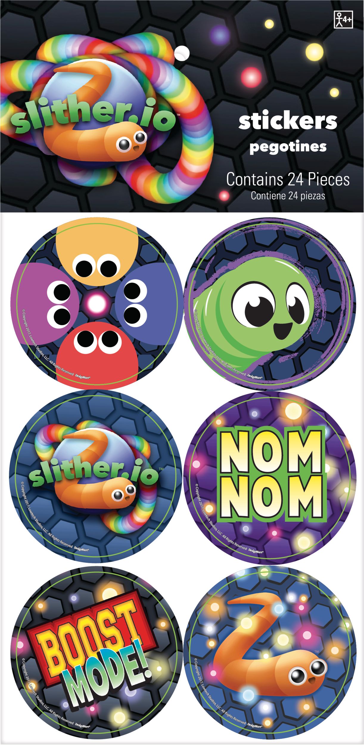 Slither.io Stickers for Birthday Party Favours, 4-pk Front_Flat