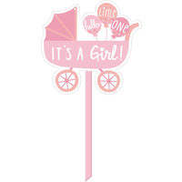 "It's a Girl" Stroller Outdoor Yard Stake Sign Decoration, Pink, 28-in, for Baby Shower/Gender Reveal Front_Flat