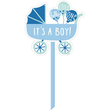 Affiche de pelouse Poussette Fête prénatale, C'est un garçon Front_Flat
