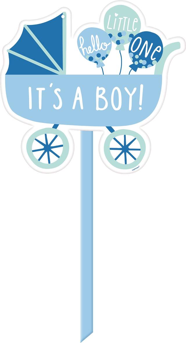 "It's a Boy" Stroller Outdoor Yard Stake Sign Decoration, Blue, 28-in, for Baby Shower/Gender Reveal Front_Flat