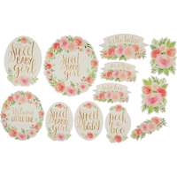 Floral Baby "Sweet Baby Girl" Table & Wall Cutout Decorations, Pink/Green, 7-in, 12-pk, for Baby Shower Front_Flat