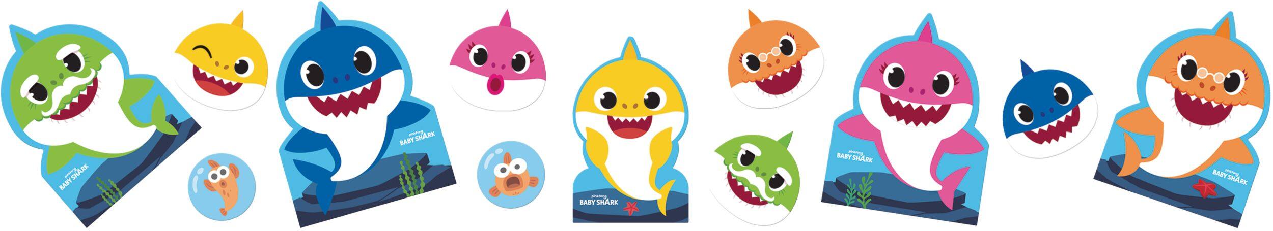 Baby Shark Table & Wall Cutout Decorations, Multi-Coloured, 13-in, 12-pk, for Birthday Party Front_Flat