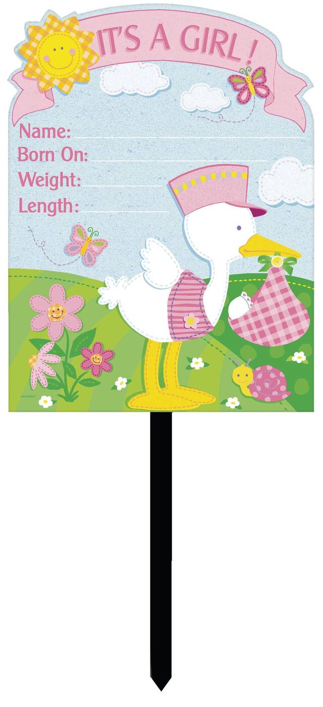 "It's a Girl" Outdoor Yard Stake Sign Decoration, Pink, 56-in, for Baby Shower/Gender Reveal Front_Flat
