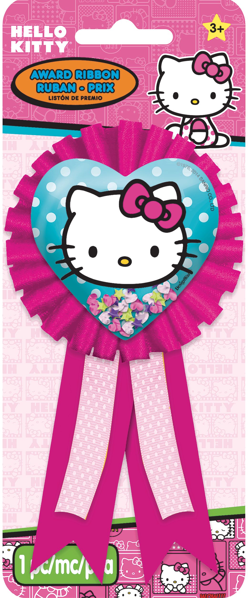 Hello Kitty Rainbow Birthday Party Award Ribbon, Pink Front_Flat