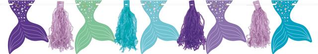 Wishful Mermaid Birthday Party Tassel Garland with Mermaid Tail Cutouts Front_Flat