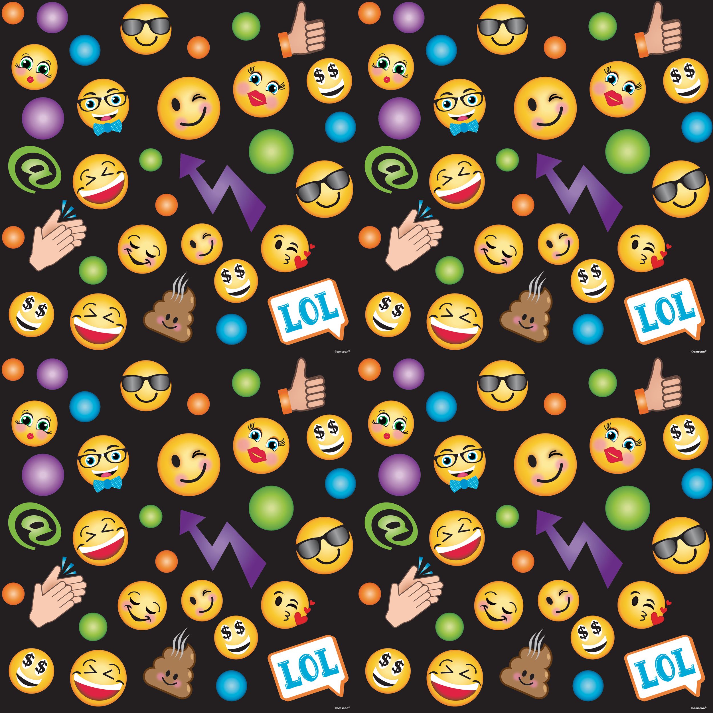Smiley Printed Gift Wrap features Smiley Faces and Emojis Overhead_Flat