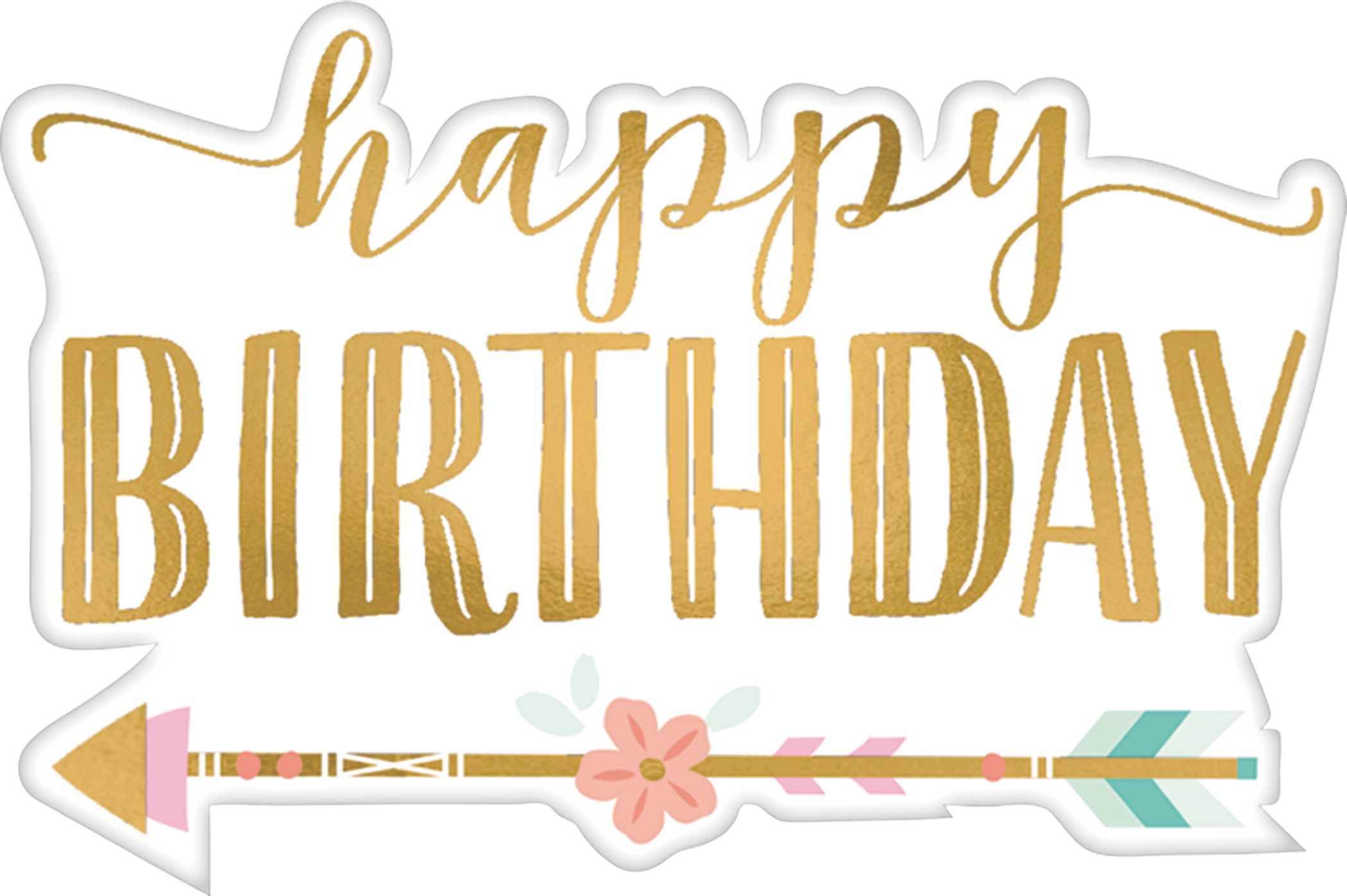 Boho Girl Birthday Party Cutout Decorations, Gold/Pink/Teal, 8-pc Front_Flat