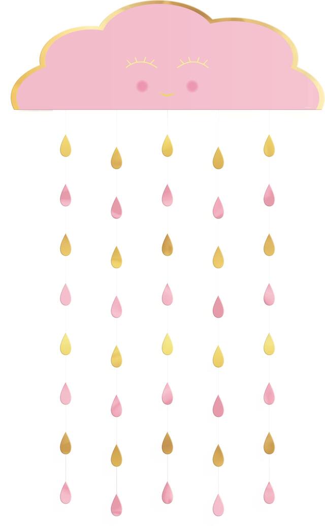 Pink Happy Cloud Baby Shower Doorway Curtain Front_Flat
