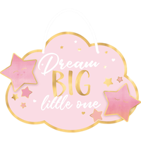 "Dream Big Little One" Hanging Sign Decoration, Gold/Pink, 13.5-in, for Baby Shower