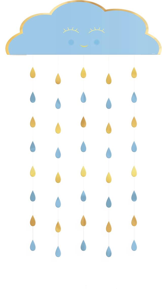 Rideau de porte pour fête prénatale, nuage heureux, bleu Front_Flat