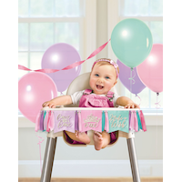 Disney Princess Once Upon A Time "One" High Chair Pennant Hanging Sign Decoration Pink/Blue/Purple, 38-in, for Birthday Party Front_Flat