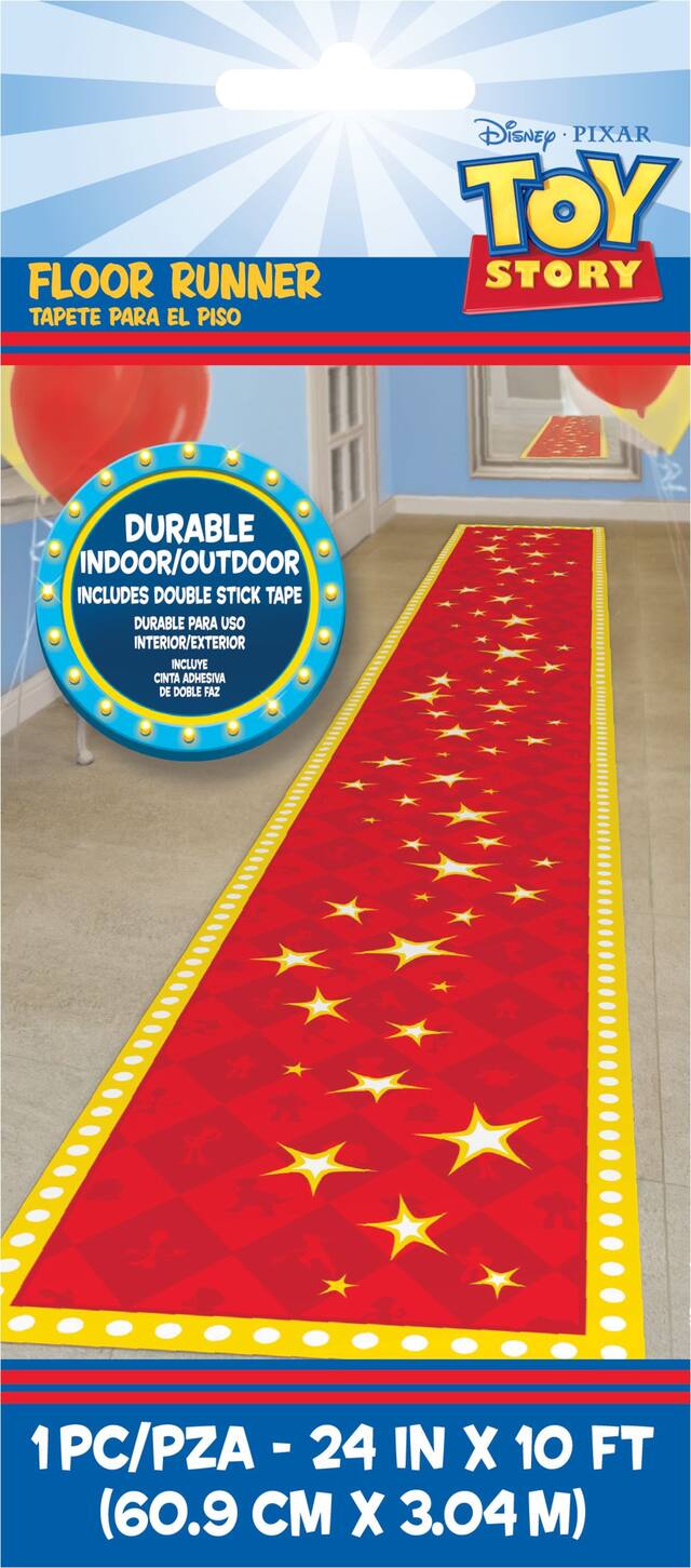 Toy Story 4 Fabric Floor Runner, Red with Yellow Stars, 2-ft x 10-ft Front_Flat