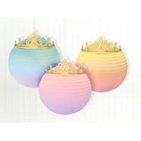 Disney Princess Once Upon A Time Paper Lantern Hanging Decorations, Blue/Pink, 9.5-in, 3-pk, for Birthday Party Front_Flat