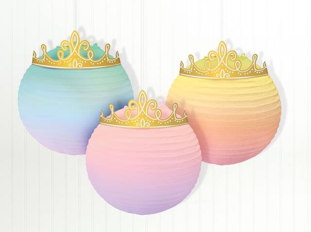 Disney Princess Once Upon A Time Paper Lantern Hanging Decorations, Blue/Pink, 9.5-in, 3-pk, for Birthday Party Front_Flat