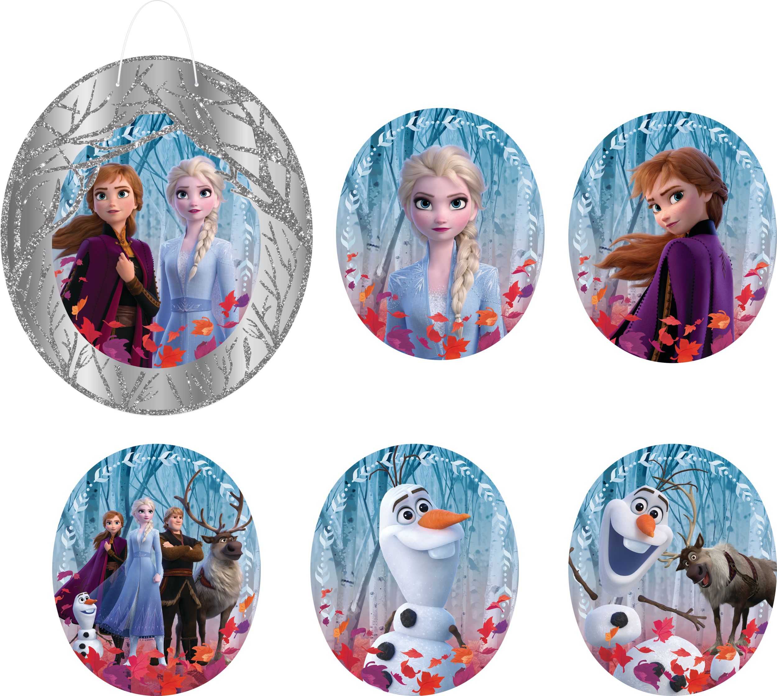 Disney Frozen Anna & Elsa Table & Wall Cutout Decorations, Silver/White, 10.5-in, 7-pk, for Birthday Party Front_Flat
