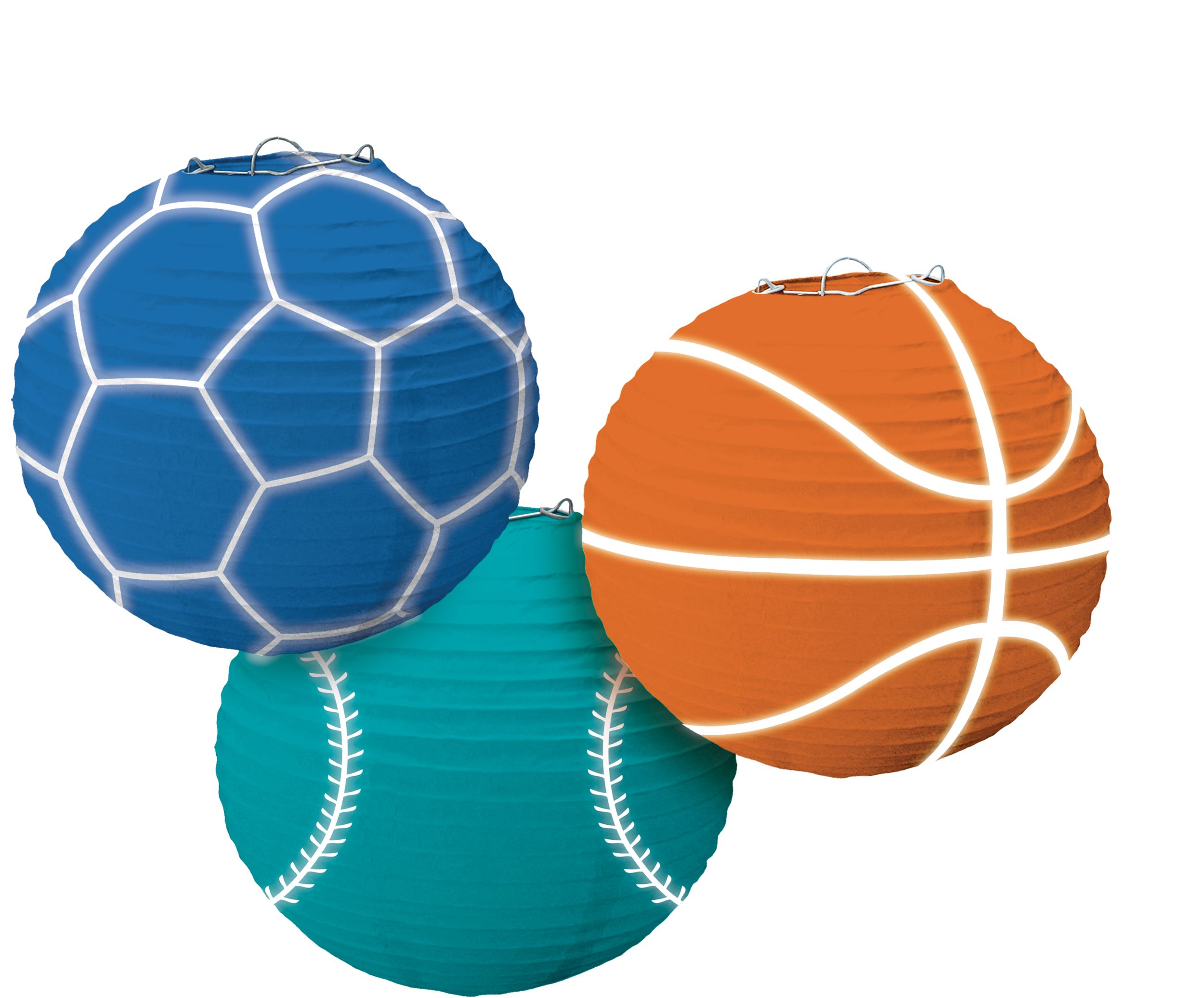 Lanterne en papier pour fête d'anniversaire Anniversaire sportif, paq. 3 Front_Flat