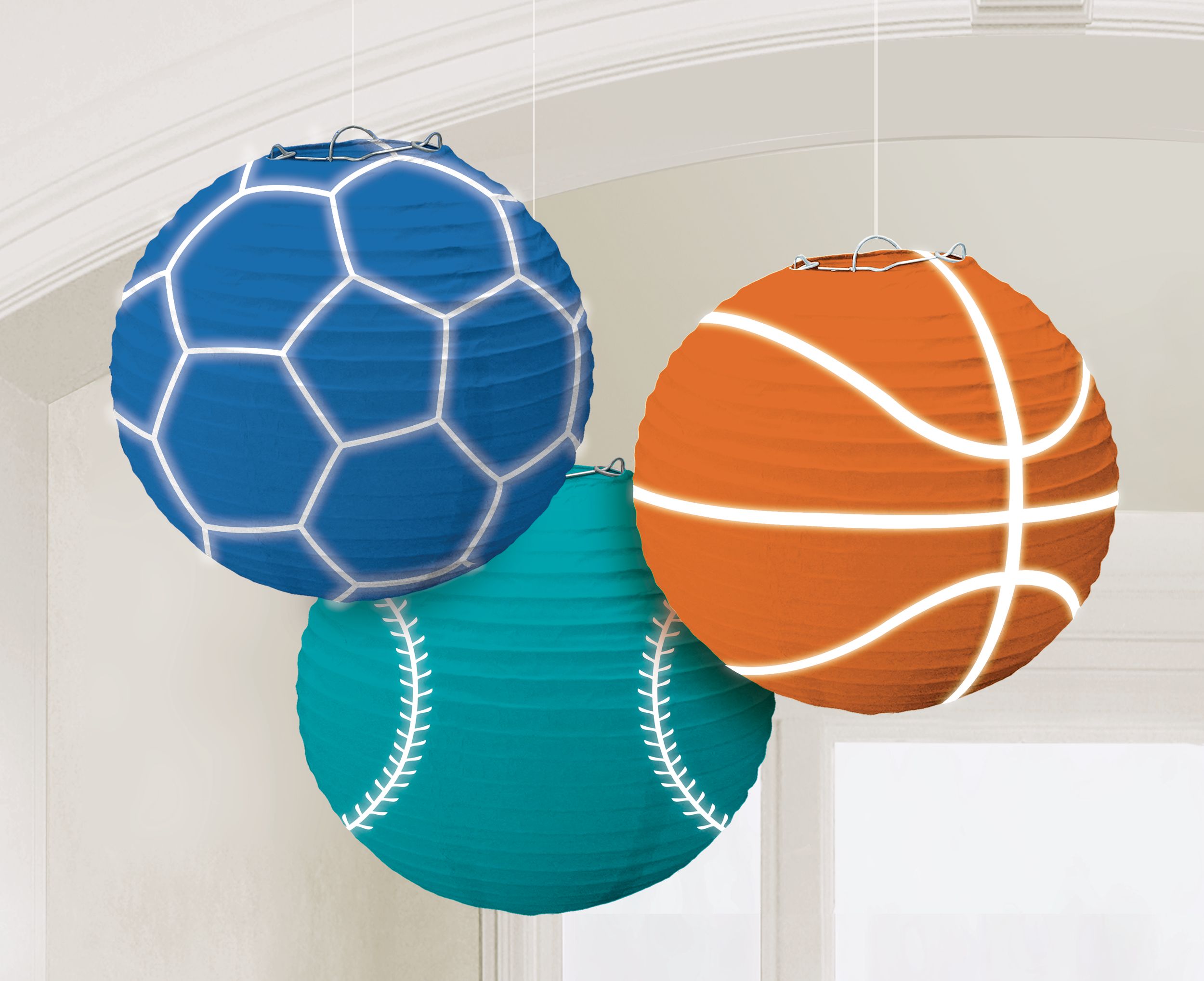 Lanterne en papier pour fête d'anniversaire Anniversaire sportif, paq. 3 Front_Flat