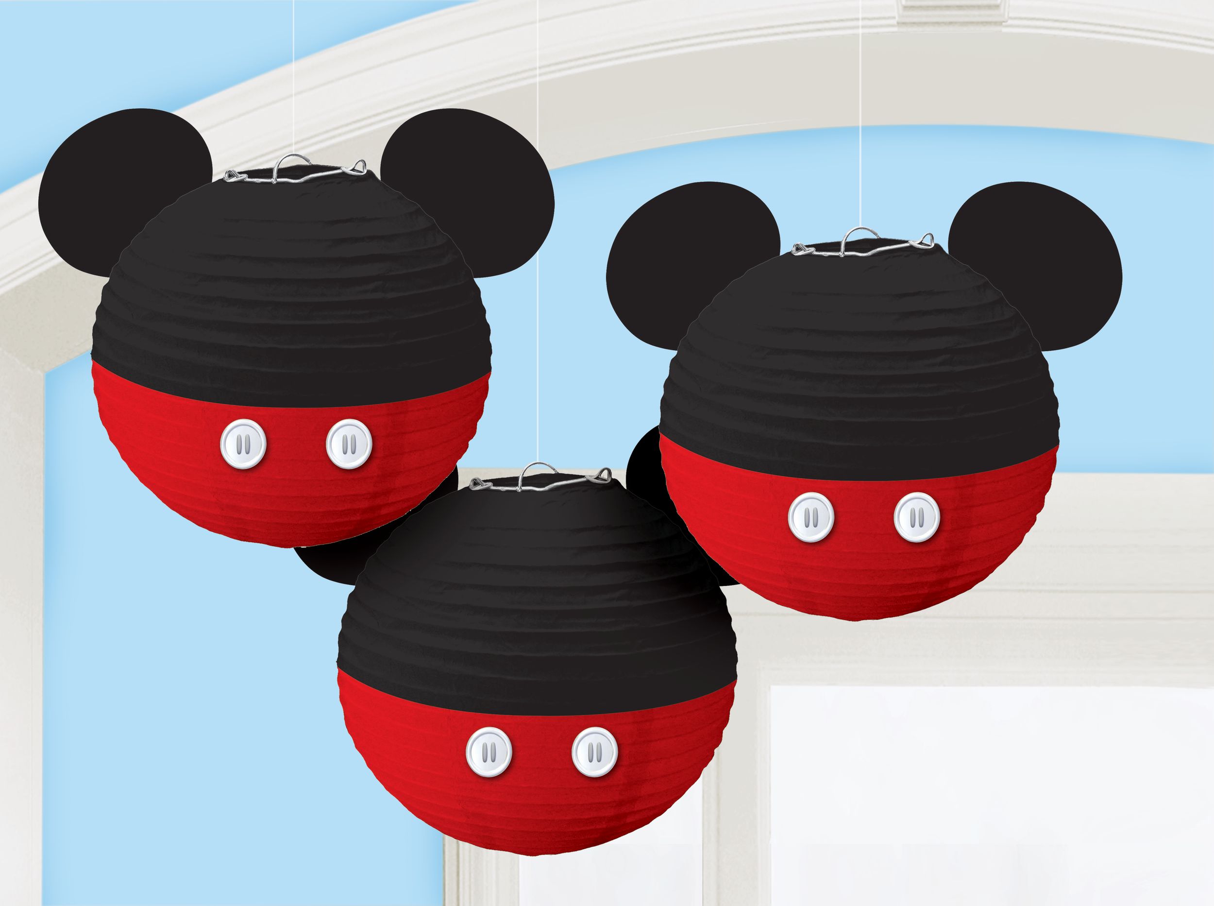 Disney Mickey Mouse Paper Lantern Hanging Decorations Black Red 9.5 in 3 pk for Birthday Party Party City