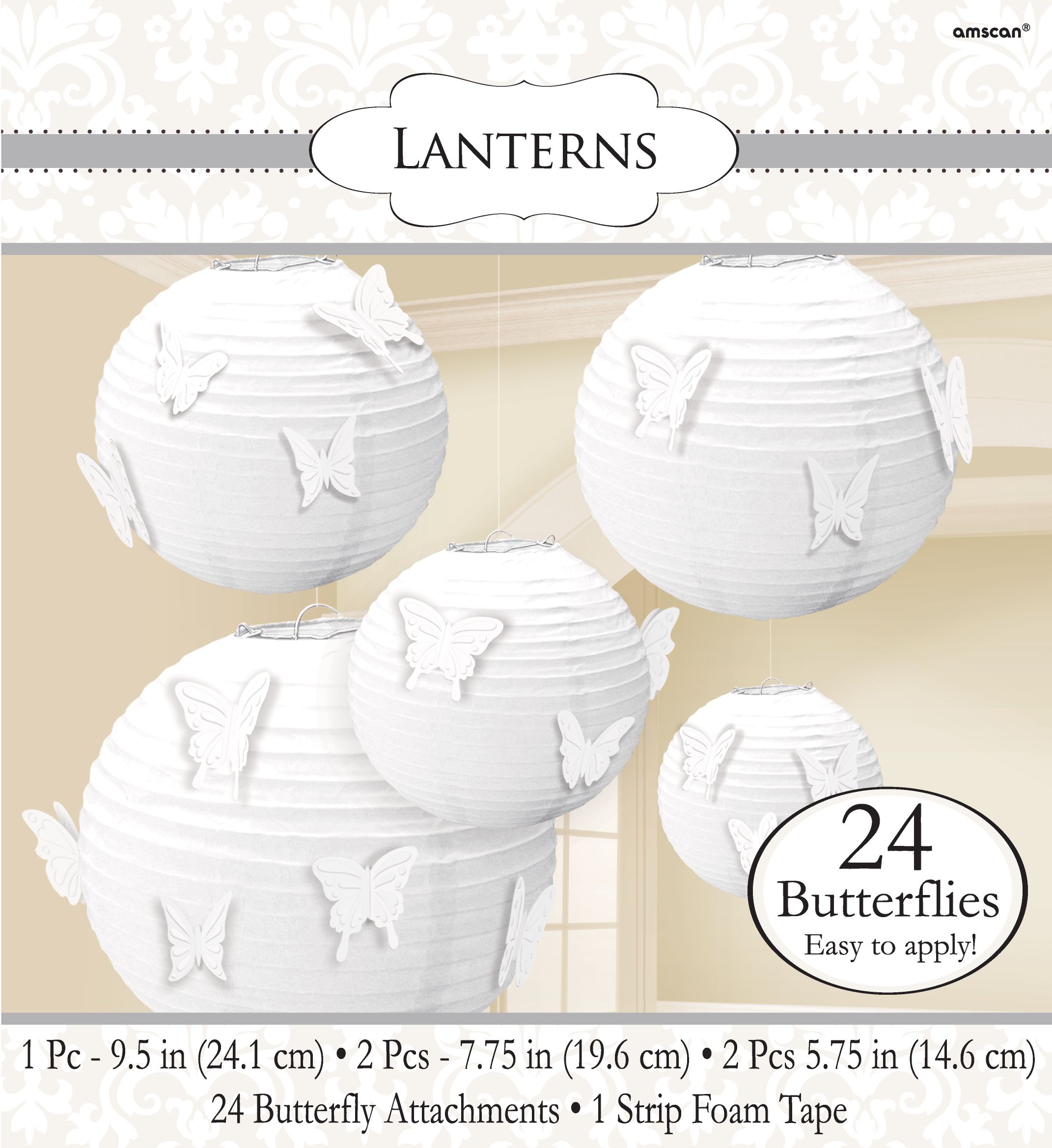 Butterfly White Paper Lanterns Kit, 5-pc Front_Flat