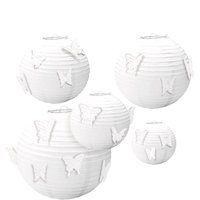 Lanternes de papier blanc avec papillon, paq. 5 Front_Flat