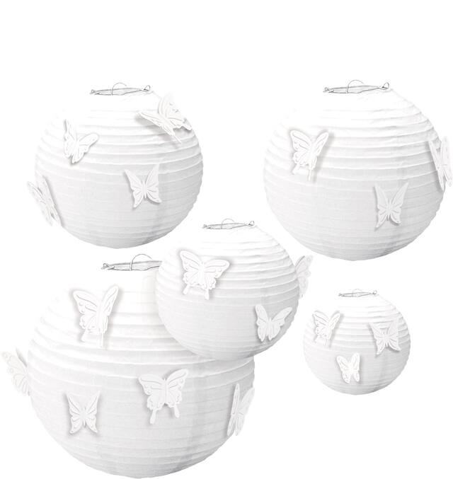 Butterfly White Paper Lanterns Kit, 5-pc Front_Flat